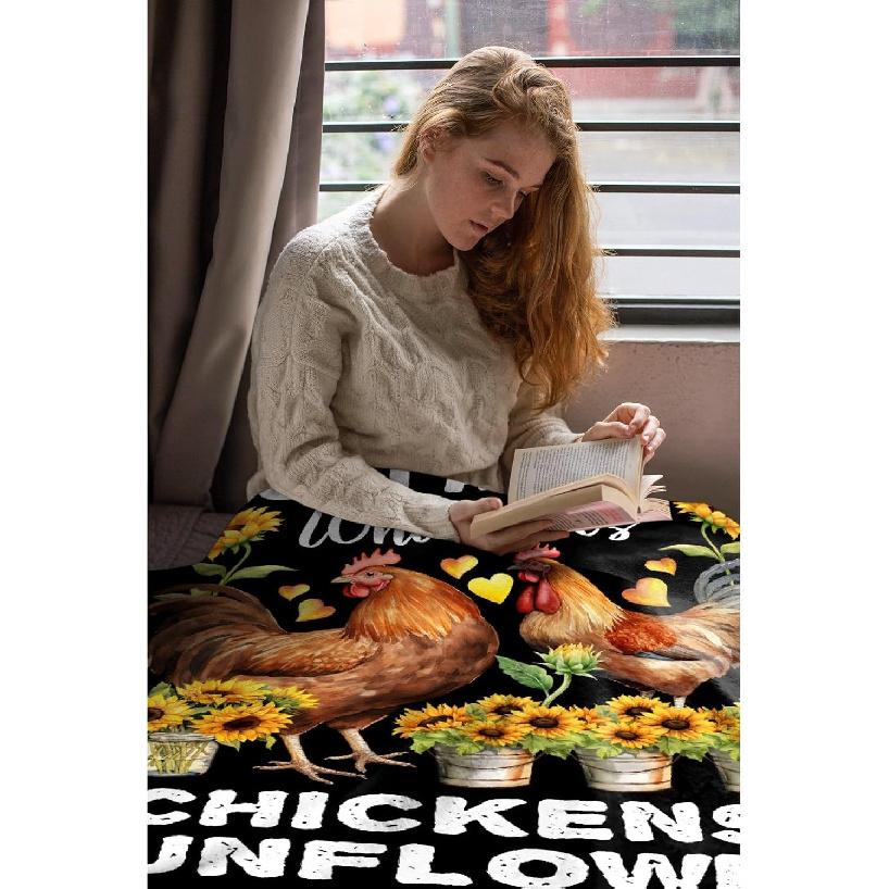 Chicken Blanket for Girls Sunflower Chicken Gifts for Women Soft Cozy Blanket for Couch Bed Sofa Colorful Rooster Blankets 40x50inches