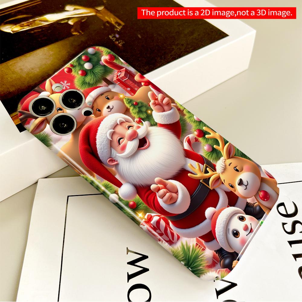 2DFlat Festive Santa & Reindeer Christmas Scene All Inclusive Film Hard Phone Case, Compatible with iPhone 18 Pro Max 17 16 15 14 13 12 11