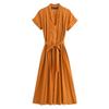 Western Style 2024 Summer New Women Clothes Elegant Drawstring Cotton Shirt Jumpsuit Long Dress 2183246