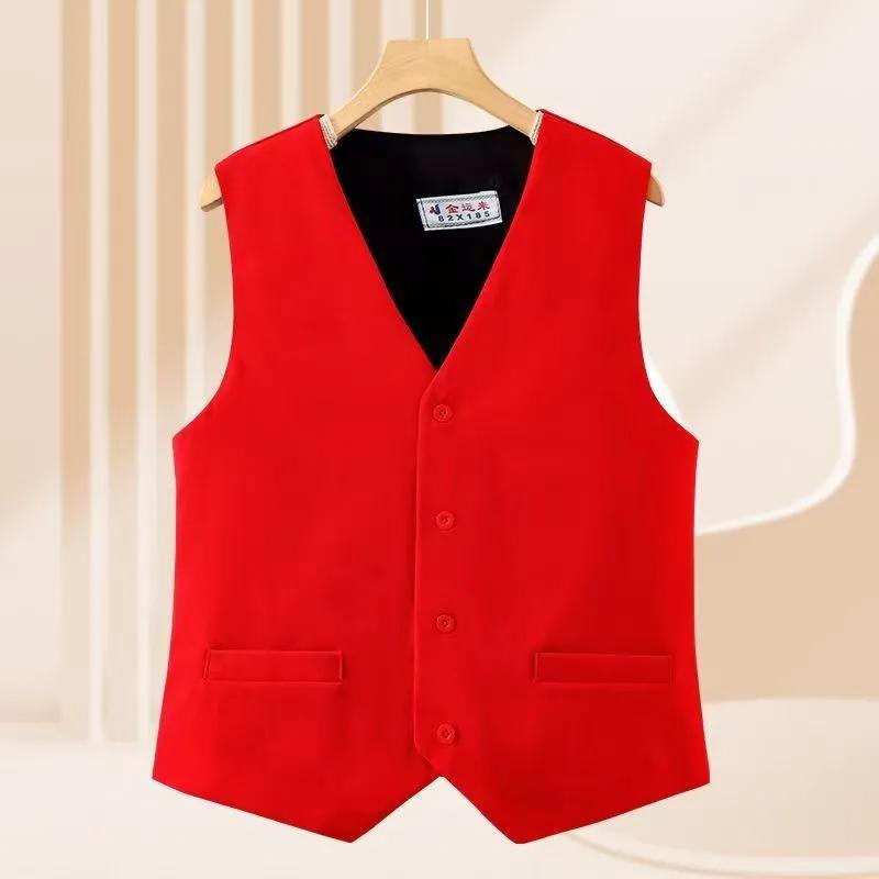 

Жіноча весна суцільний колір без рукавів осінь плюс розмір однобортний темперамент тонкий куртка для поїздок на роботу 2XL червоний