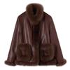 Winter 2024 Women's Young Style Fox Fur Motorcycle Suede Down Jacket YJ6896