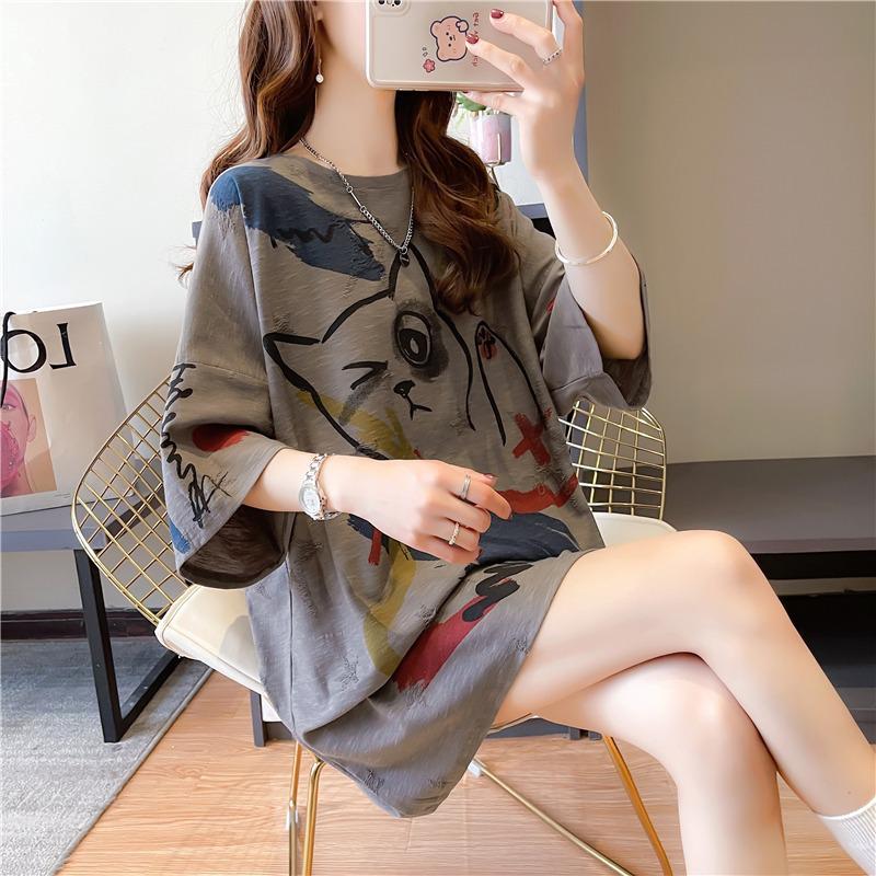 

Plus Size Women s Cartoon Graffiti T-shirt - Summer Loose Fit Korean Style One Size