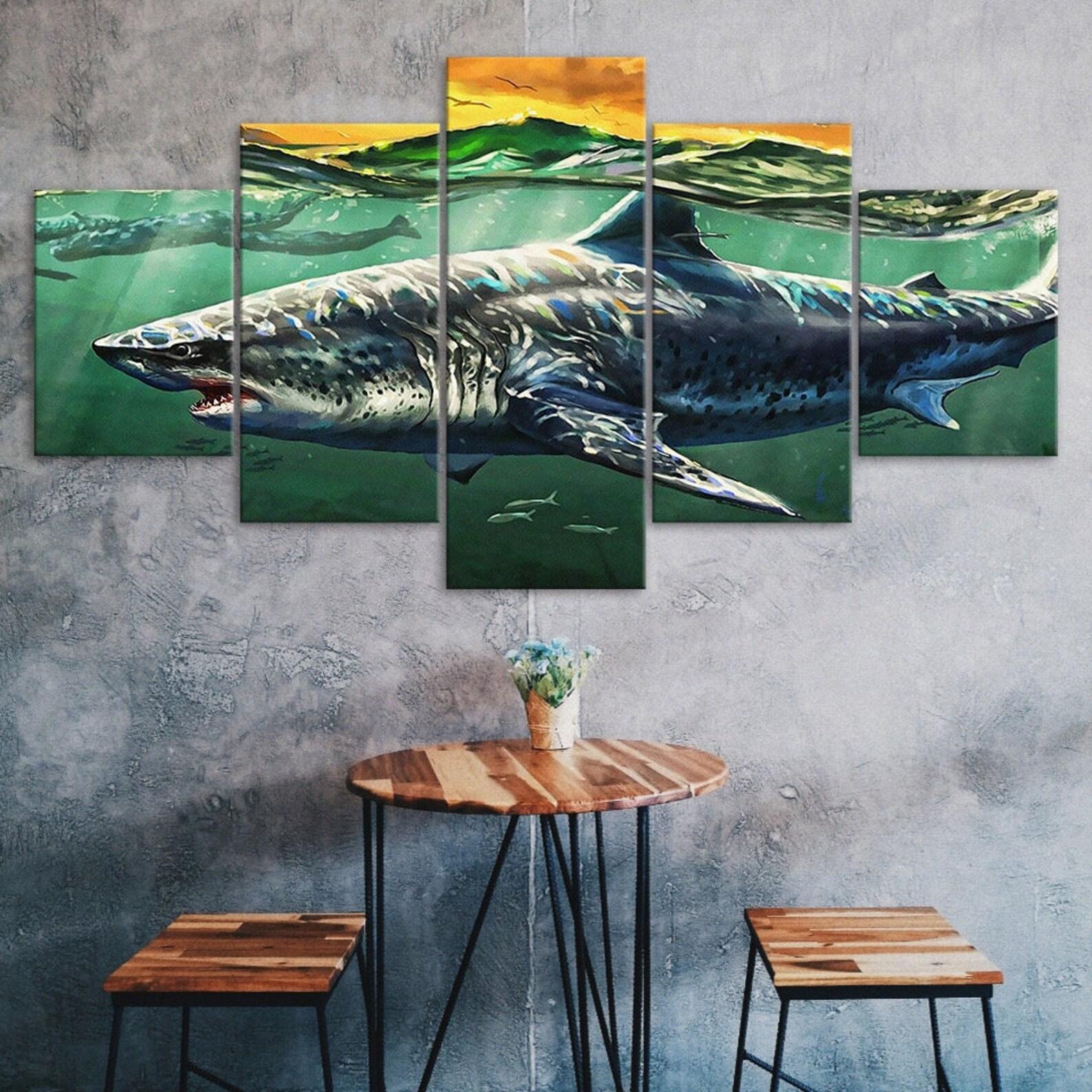 

Marine Sea Shark Painting 5 Piece Five Panel Wall Canvas Print Modern Art Poster Picture Home Decor Gift For Him For Her 20X35 20X45 20X55CM