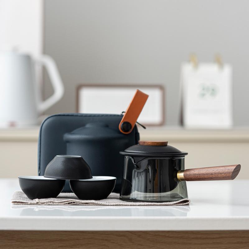 Portable Ceramic Tea Set: Quick Cup, One Pot, Three Cups - Perfect for Travel and Outdoor Use