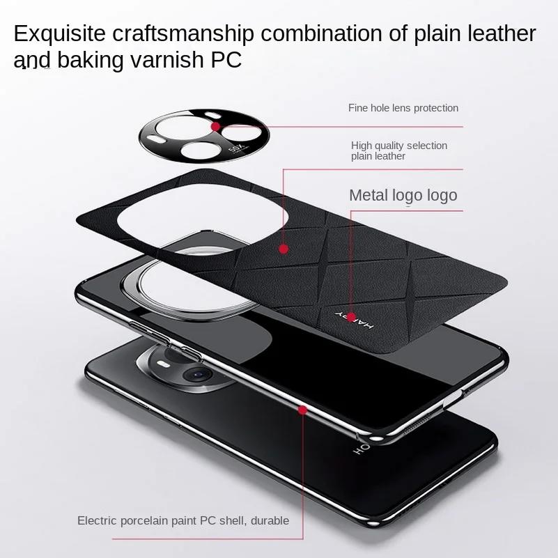 Premium Grid Texture Plain Leather Case For Honor Magic7 Pro 6RSR 6Pro High-end Metal Independent Button Camera Protection Cover