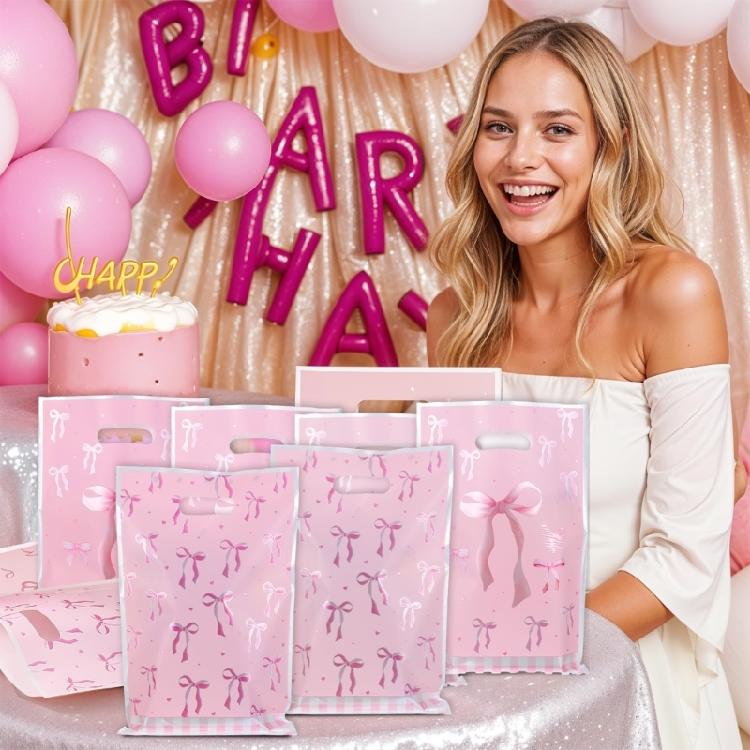 Durable Pink Bows Print Plastic Storage Bags For Jewelry Accessories Rainy Day Protections Pouches