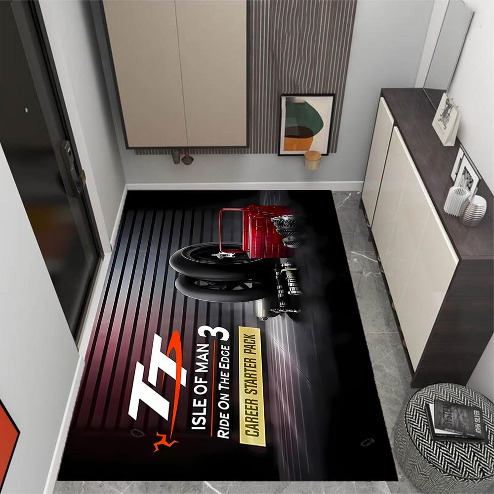 Isle Of Man Tt Course Map Themed Anti-Slip Rugs - Polyester Home Decor, Suitable for Bedrooms, Living Rooms, Doorways, Studios, and Decorations