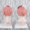 High Quality DDLC Doki Doki Literature Club Sayori Cosplay Wig Short Pink Heat Resistant Synthetic Hair Anime Wigs + Red Bowknot