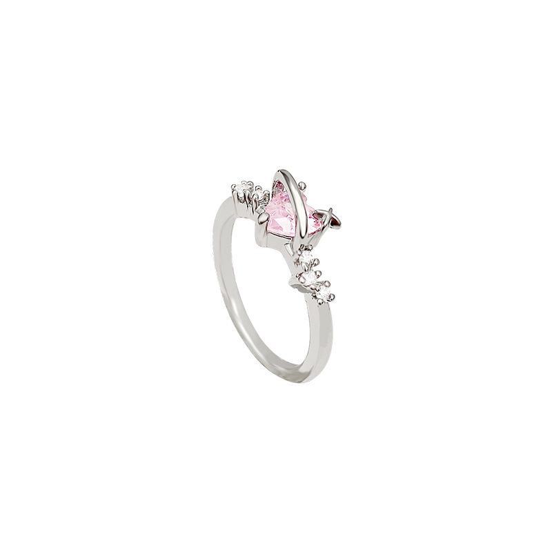 Bague Zircon Cœur Rose Style Coréen: Design de Luxe Haut de Gamme pour Femmes