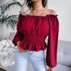 DAFIFY Women's Fashion Casual Solid Color Print Fall Winter Long Sleeve One Shoulder Pullovers & Long Sleeves