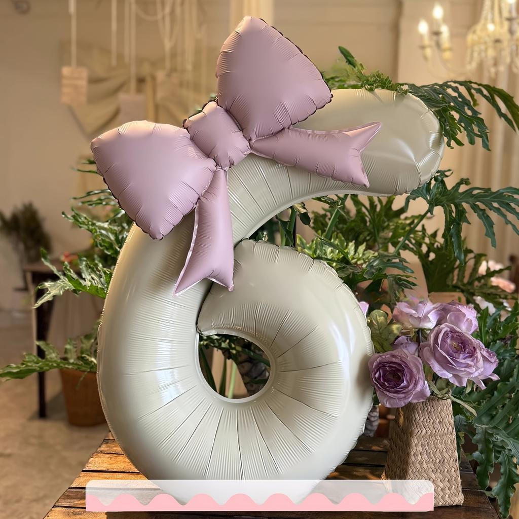 2 pcs/set 32inch cream digital with pink bow aluminum foil balloons suitable for decorating outdoor party scenes for birthdays
