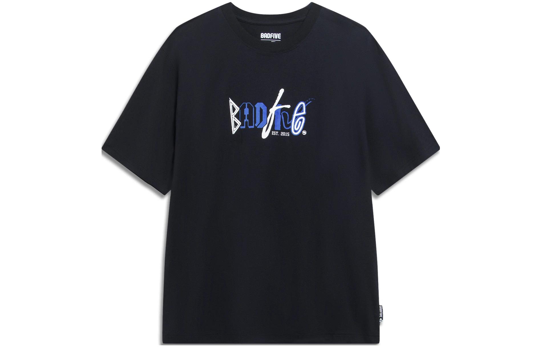 Li Ning BADFIVE T Shirts Men s Black Crew Neck Moderate Straight Fit AHST283-2 L