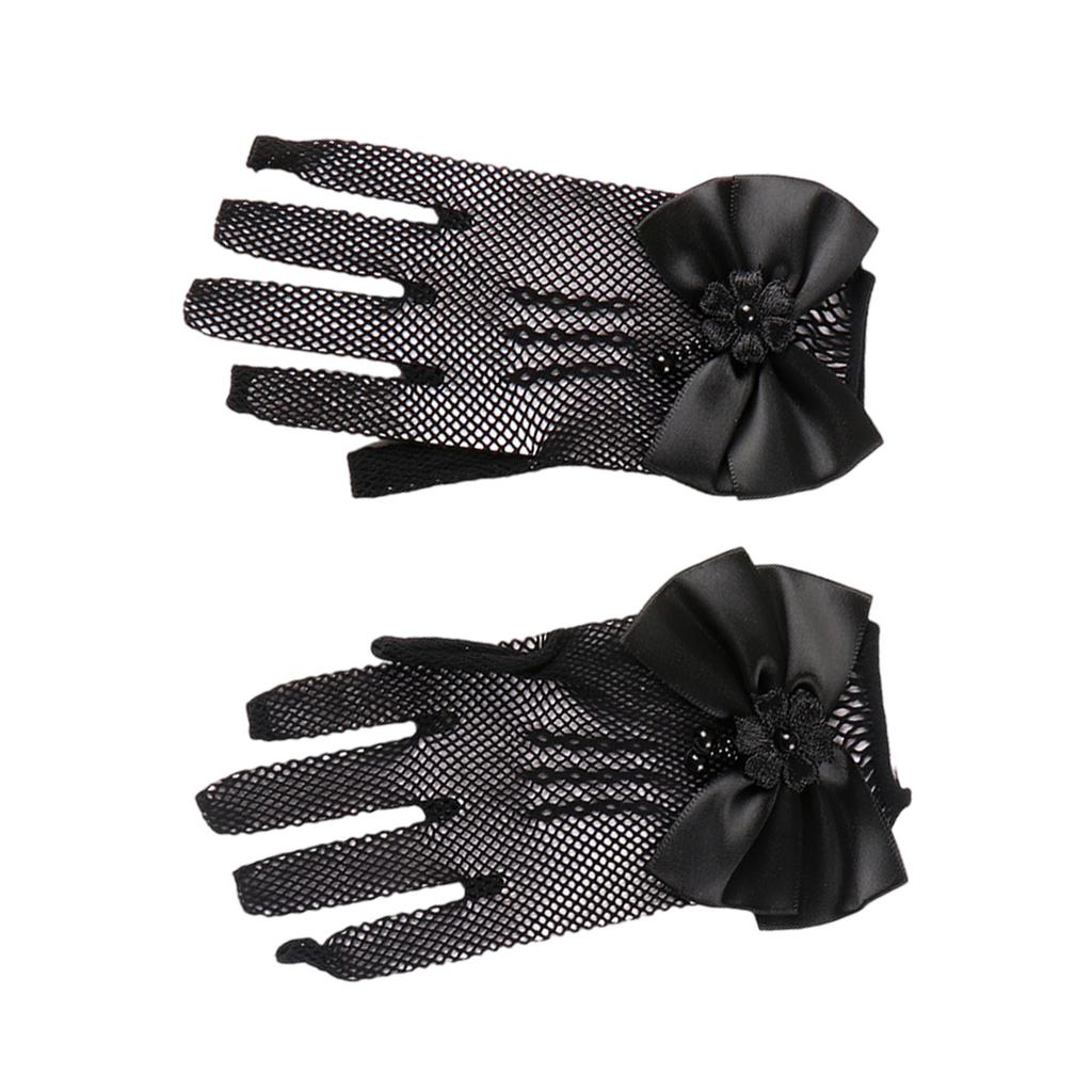 1 Pair Lace Girls' Formal Gloves Comfortable Nylon Fabric Mittens for Wedding Dresses and Special Occasions White/Black
