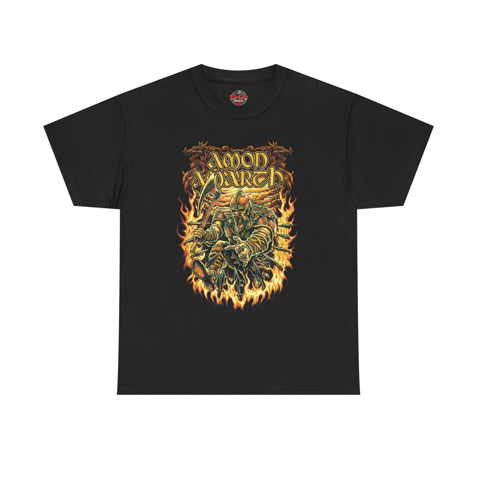 Amon Amarth Fire and Spears Viking in Flames Metal Rock Band Unisex T-Shirt S
