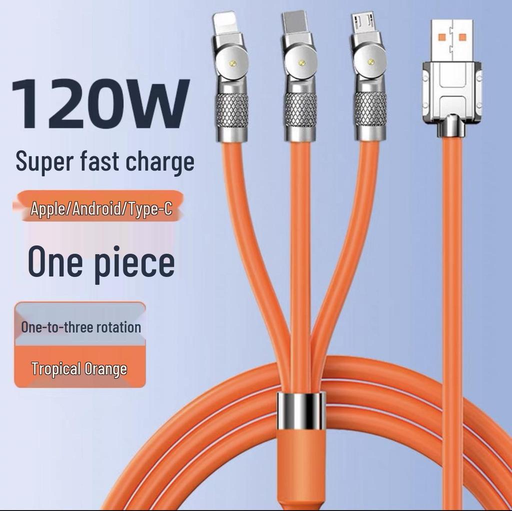 120W 180° Rotating Elbow Data Cable, Compatible with Apple, Huawei, and Android Type-C for Fast Charging