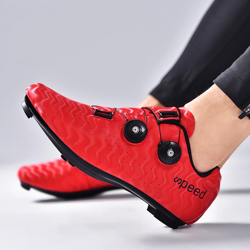 3368 Scarpe da Ciclismo Uomo Donna Serratura per Bicicletta Fondo in Gomma Senza Tacchette Mountain Bike Strada Bassa Tomaia Rigida Bottone Rotante Duro