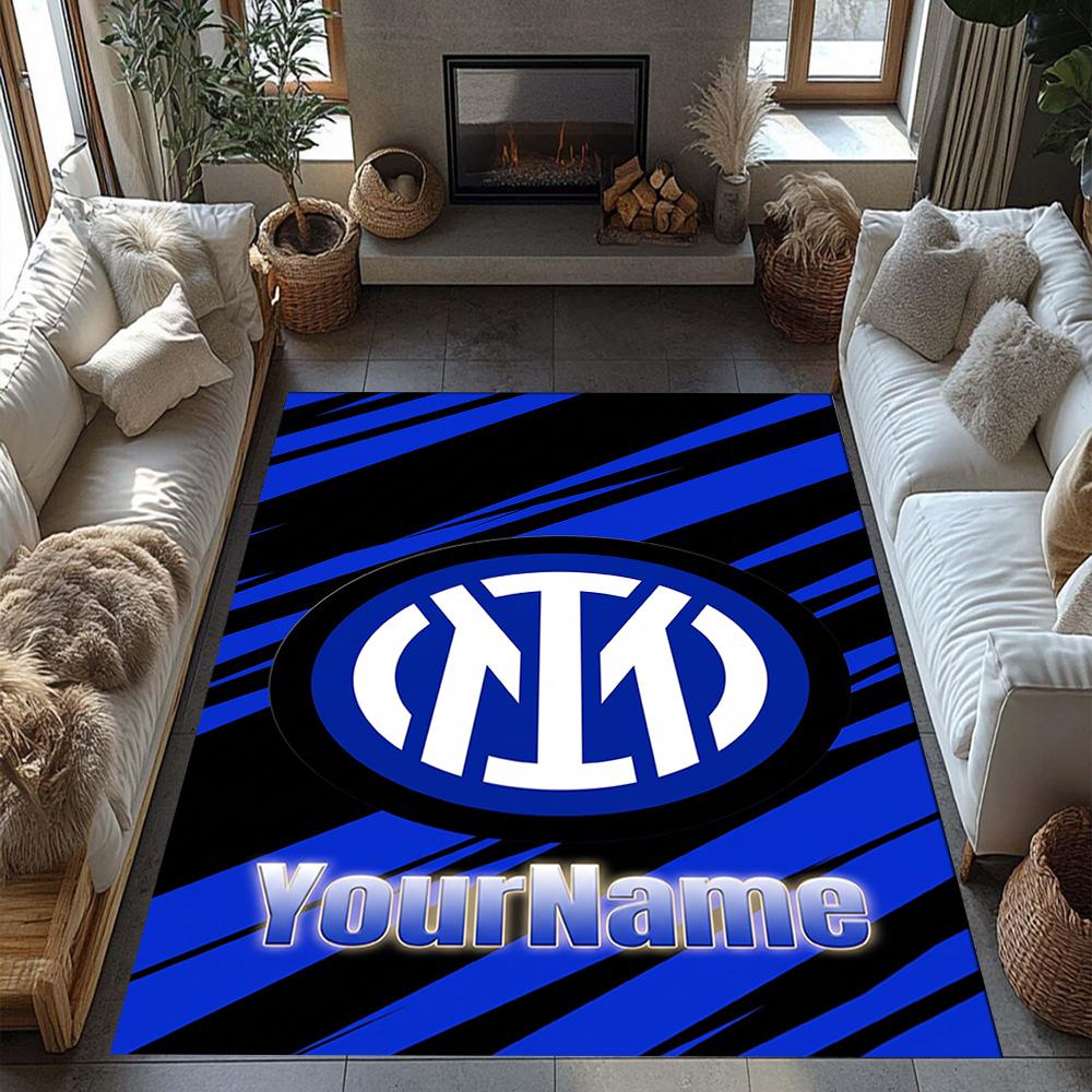 Inter Milan Customize Text Floor Rug Office Rug Suitable for Foyer Game Room Hallway Dormitory Antislip Carpet Decorate Offices Best for Christmas