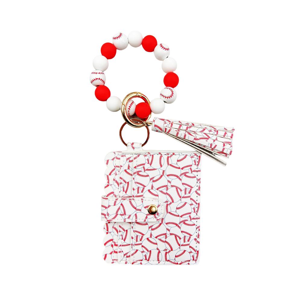 

Silicone Sports Balls Bracelet PU Leather Cute Tassel Card Holder Keychain Wallet Casual Lightweight Beaded Bracelets Women