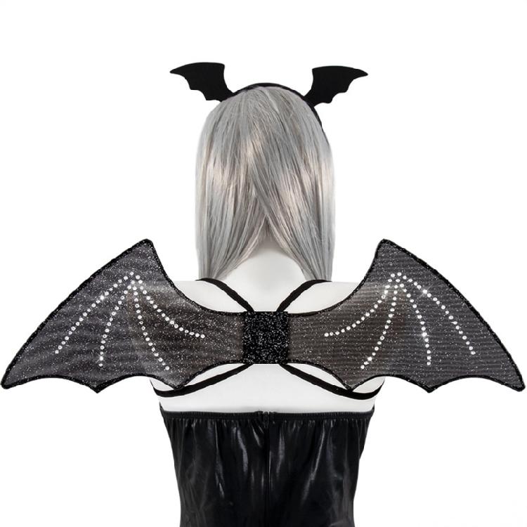 Bat Wing with Headwear Set Black Wing Bats Ears Headband Adults Halloween Wing Vampires Costume Wing