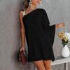 Women's Sexy Off-the-Shoulder One Strap Sloping Shoulder Color Midi Dress