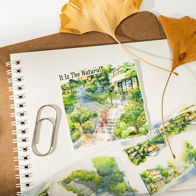 1 Roll of Waterproof Rubber Adhesive Single Sided Masking Decorative Tape with Seasonal Landscape Motifs