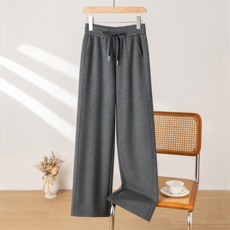 2025 Puyuan Autumn/Winter Merino Wool Blend Slimming Straight Leg Pants with Lace for Women