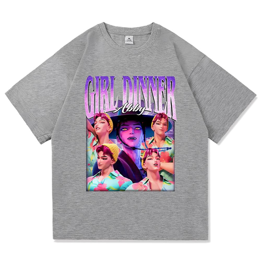 Girl Dinner Abby Jinu T Shirt 2025 Anime Demon Hunters Saja Boys Men/women Clothing Vintage Harajuku High Quality Cotton Tshirts