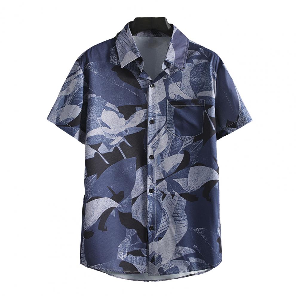 Summer Men Blouse Floral Print Short Sleeves Tropical Style Hawaii Comfortable Fit Plus Size Single-breasted Turn-down Collar Quick Dry Mid
