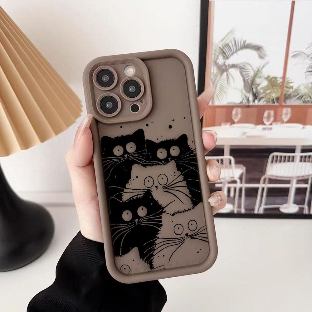 Funny Black Cartoon Cat Phone Case For iPhone Apple 17 AIR 16 16E 11 12 13 14 15 XR Plus Pro Max DIY Case TPU Shockproof Cover