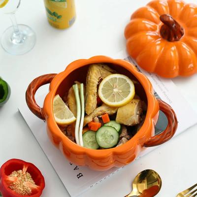 Kétkezes Kerámia Tök Tál Halloween Témájú Tálalóedény Levesekhez és Pörköltekhez Otthoni Dekoráció és Kulináris Használat