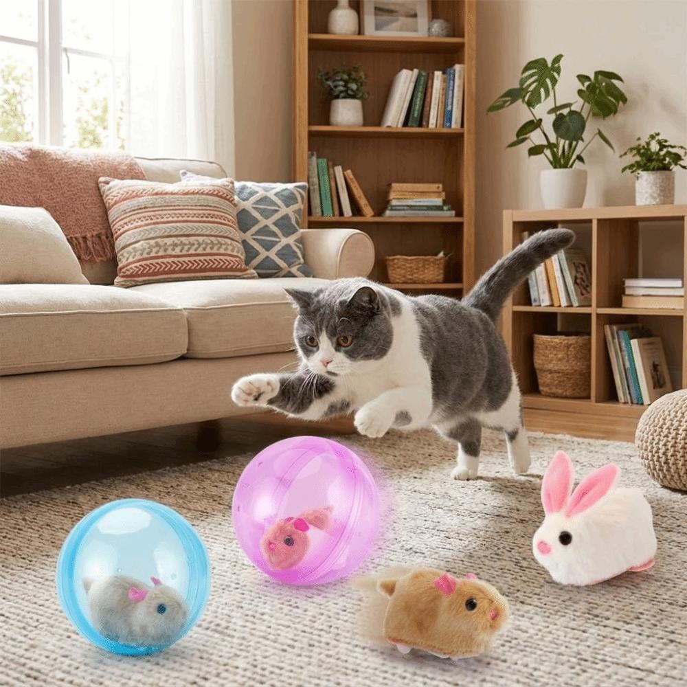 Transparent Cat Chasing Ball Built-in Plush Animal Plastic Hamster Chasing Ball Realistic Rabbit Rabbit Rolling Ball