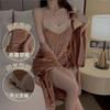Women's French Velvet Lace Deep V Low Cut Slim Sleep Dress with Robe Lounge Set