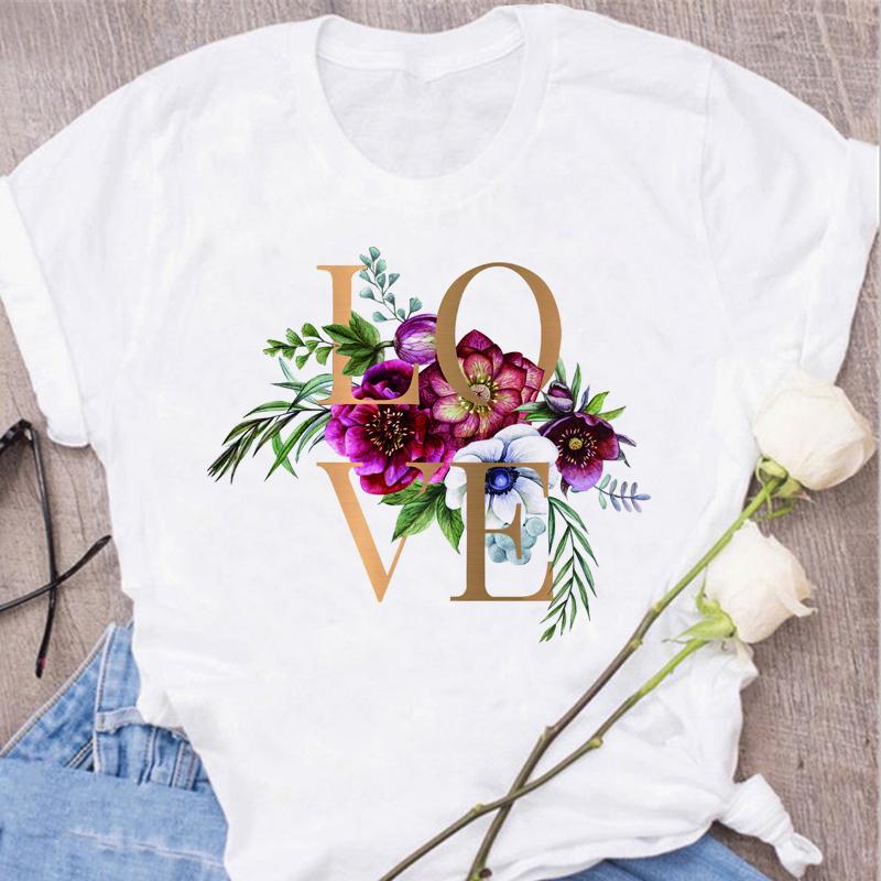 New Women T Shirt Gold Letter Love Print T Shirt Female Short Sleeve Tops Tee 90s Girls Black T-shirt Women Casual Tee Shirts