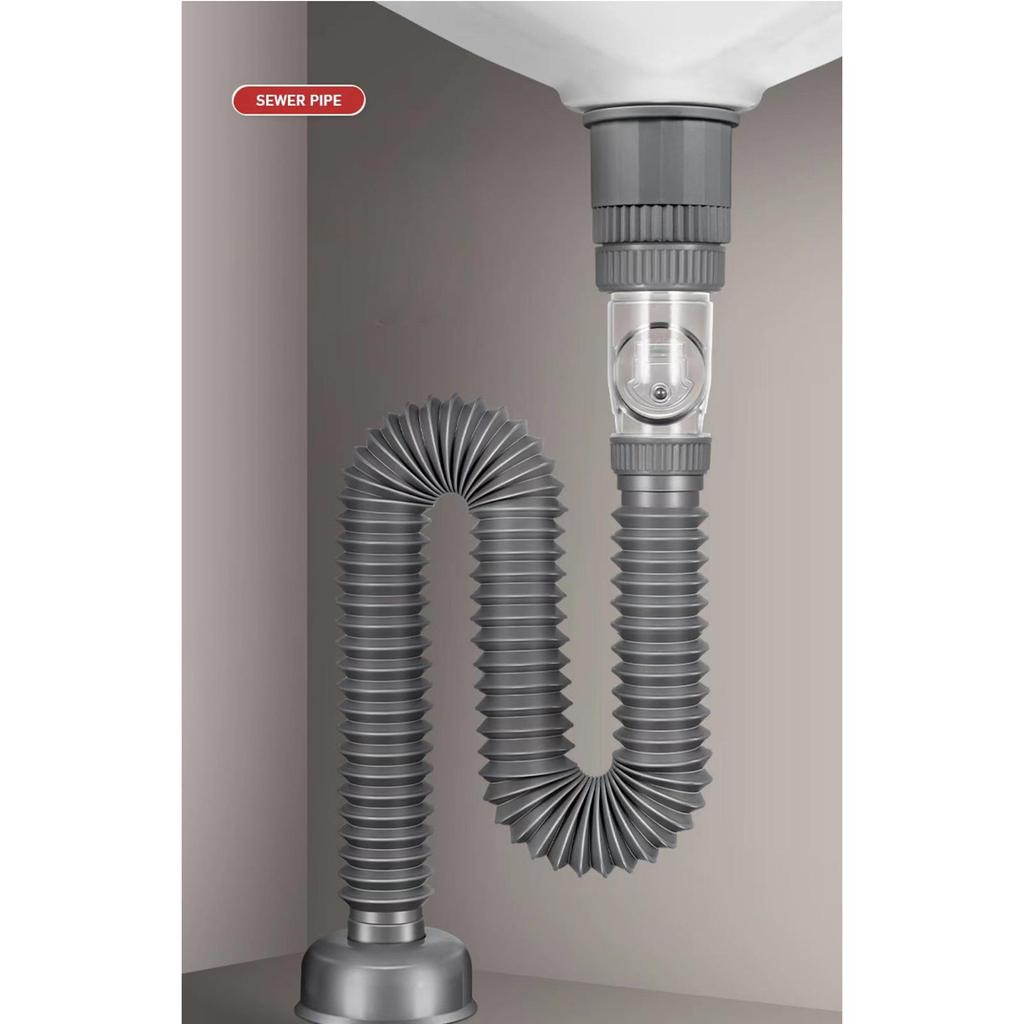 Bathroom Sink Drain Set 2 in 1 Flexible Drainage Pipe for Hotel Kitchen Home White