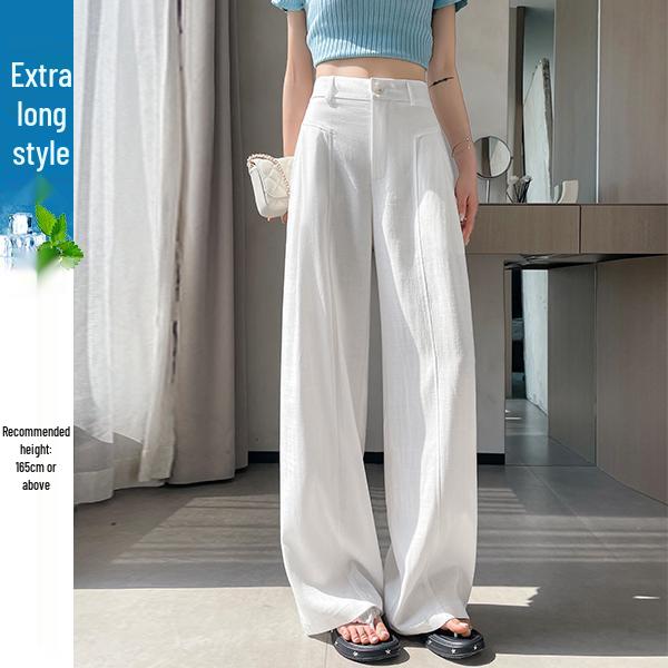 Women's High Waist White Linen Wide Leg Pants