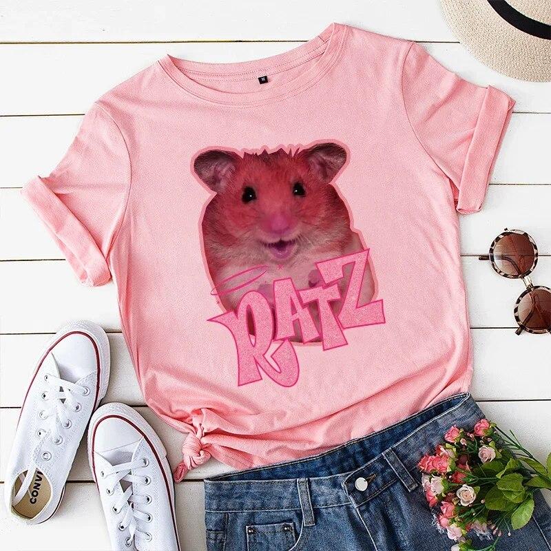 Woman Kawaii Ratz Mouse Tree Print Harajuku Summer Unisex Tshirts Casual Round Neck Short Slee Top Tee Shirt Women T-shirt Drop Ship