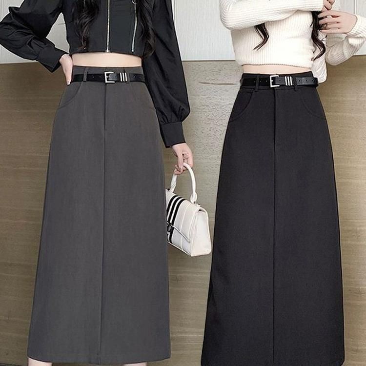 

Women s Black High Waist A-Line Skirt - 2024 Spring/Autumn Collection, Slim Fit, Versatile Temperament, with Side Split. Extra Large сірий колір