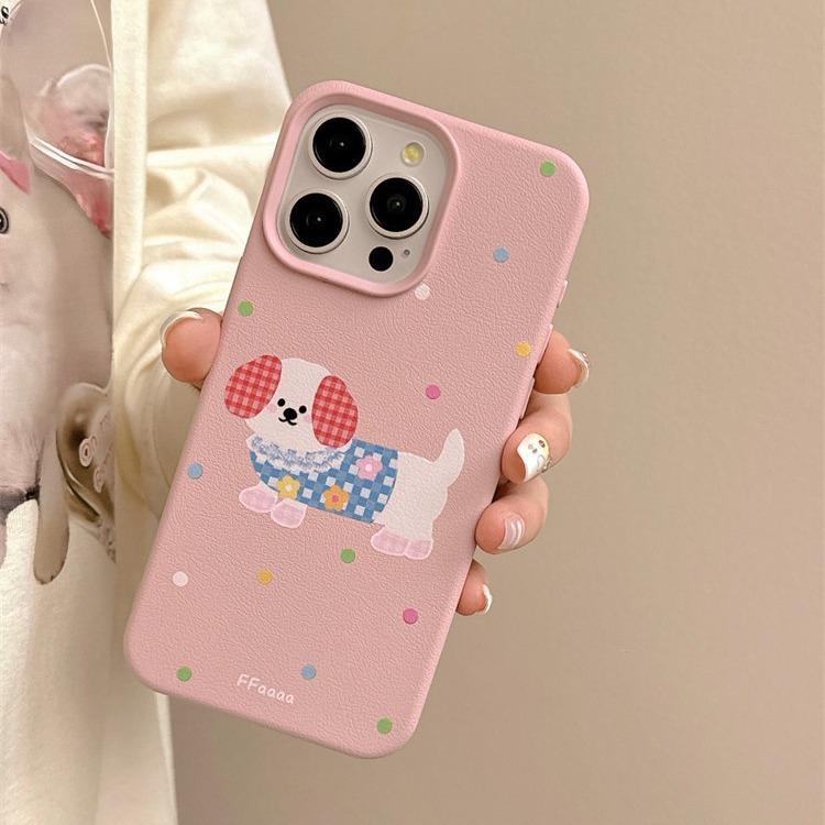 Cartoon Cute for IPhone16promax Polka Dot Puppy for Apple 14 Mobile Phone Case 13 Anti-fall 12/15/11