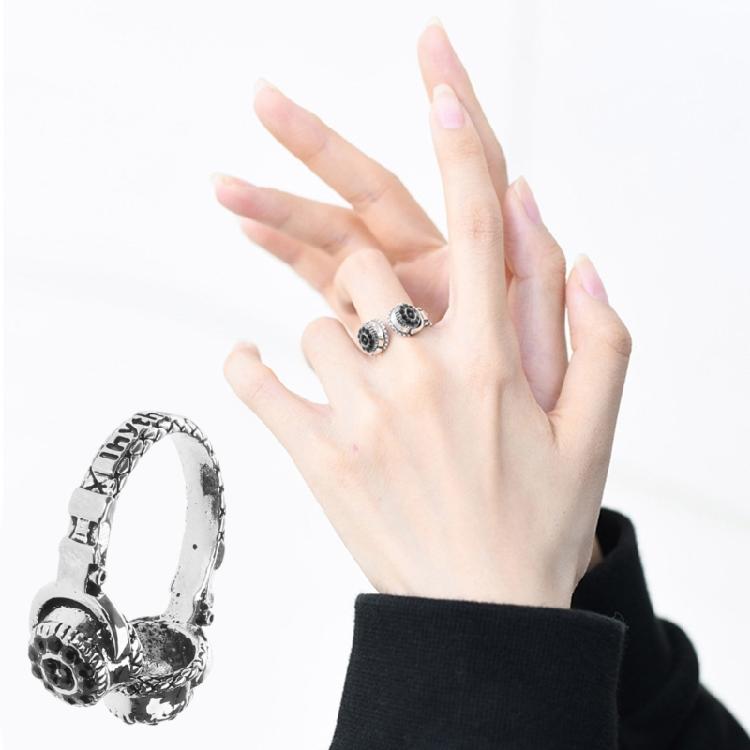 Vintage Knuckle Ring Geometric Irregular Headphone Shaped Finger Ring Punk Rings Gothic Adjustable Opening Ring