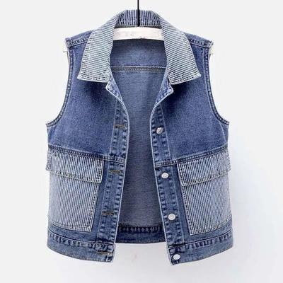 Vest for Women Cotton Sleeveless Tops Denim Vest Oversize Casual Large Pockets Denim Vest