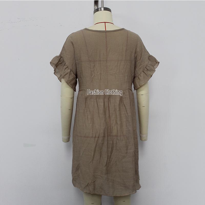 Cross-border Sun Protection Ruffle Cuff See-through Bikini Cover-up Dress