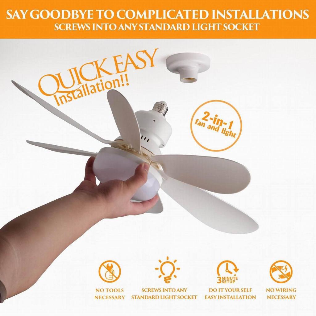 6-Blade LED Ceiling Fan Light with E27 Base for Bedroom and Study