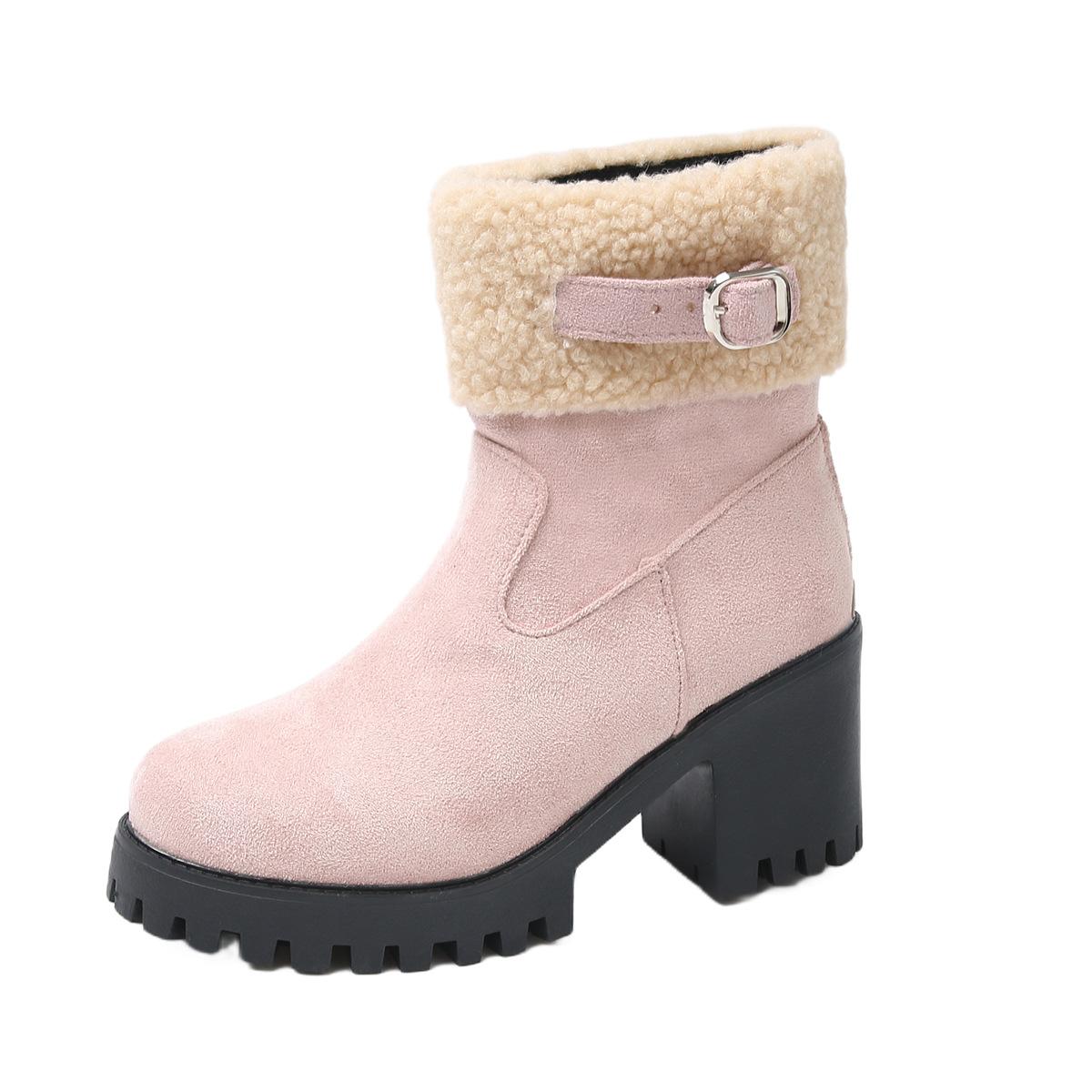 

2025 осень круглый носок ретро легкие и удобные толстый каблук толстая подошва ретро мода универсальные ботильоны с рукавом женские 39 розовый