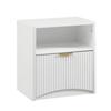 Grooved nightstand with open drawer and gold handles, space-saving, suitable for bedroom and living room, white