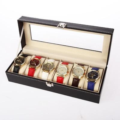 6 Slots Leather Watch Storage Box Organizer New Mechanical Mens Watch Display Holder Cases Black Jewelry Gift Boxes Items
