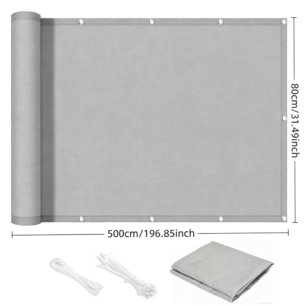 Balcony Privacy Screen, Outdoor Sunshade Fabric, Garden Fence Cover, Apartment Railing Protector with Rope Tie-Downs - Black