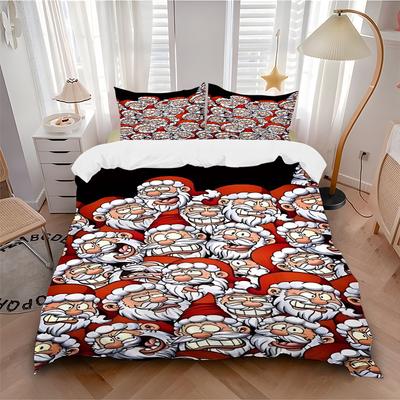 3pcs Christmas Santa Claus Bedding Set, Includes One Quilt Cover and Two Pillowcases (No Core), Festive Gift for Bedroom Decor