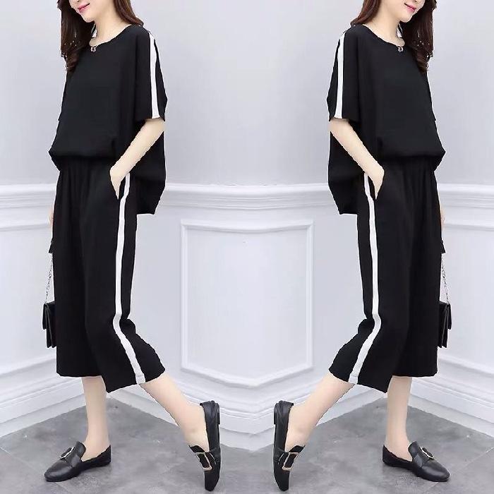 Plus Size Korean Style Women's Summer Two-Piece Set: Loose Casual Wide-Leg Pants Suit