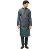 Manyavar Mens Blue Art Silk Printed Jacket
