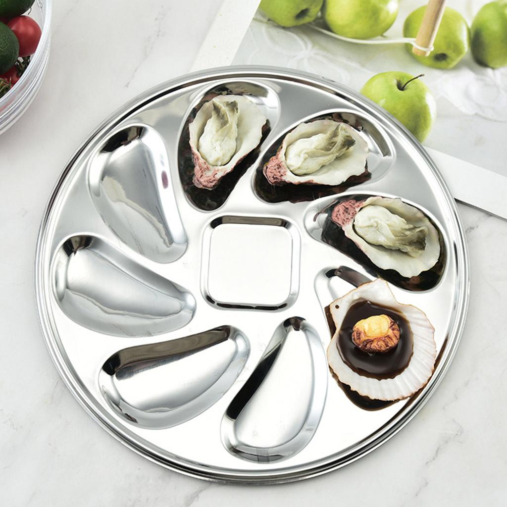 Rust Resistant Tray Oyster Mussel Plate Shellfish Tray Round Seafood Plate Stainless Steel Material for Mussels and More